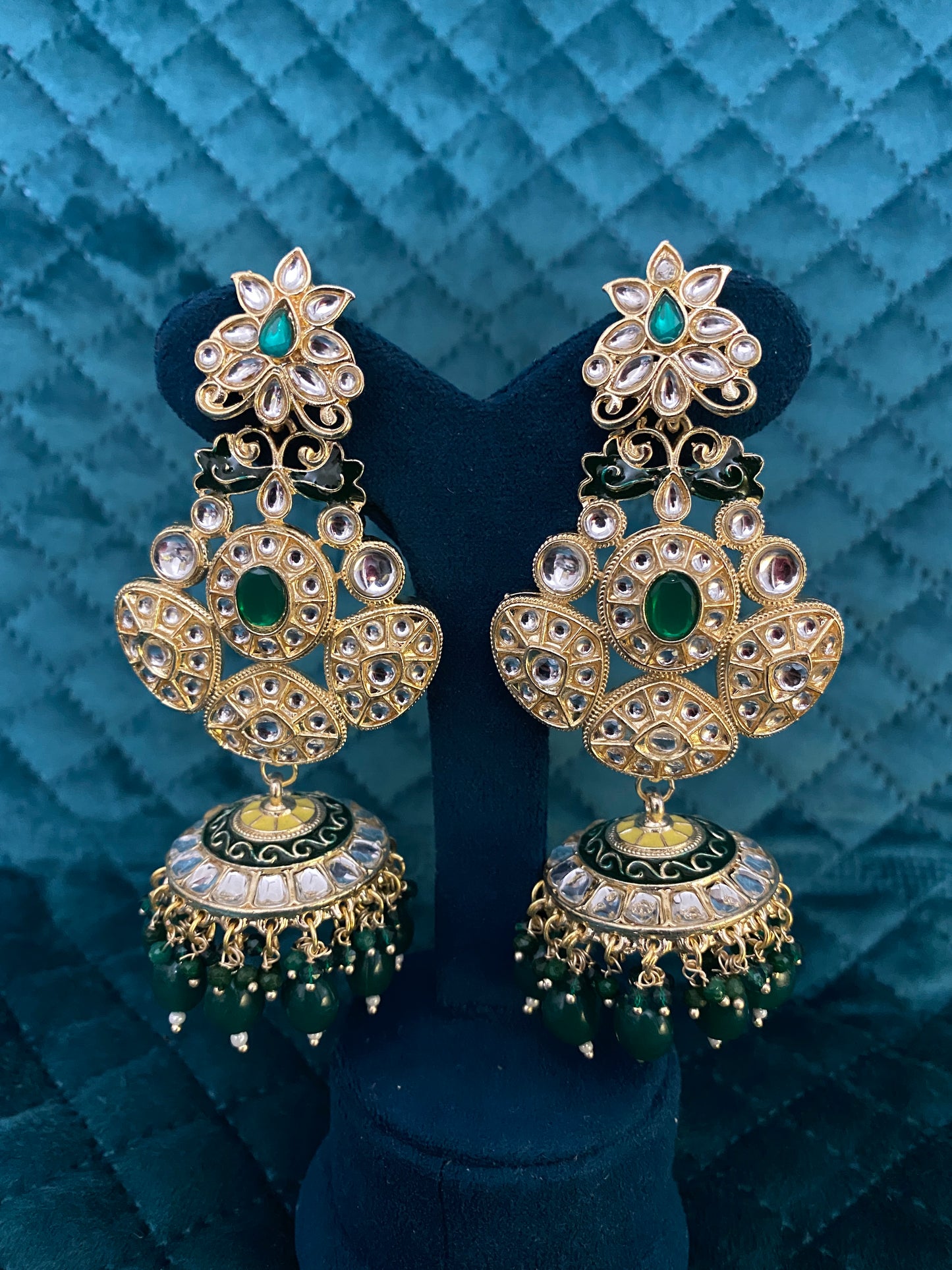 Green kundan earrings