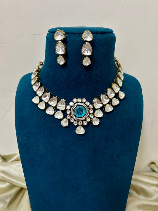 Kundan Necklace with blue stone