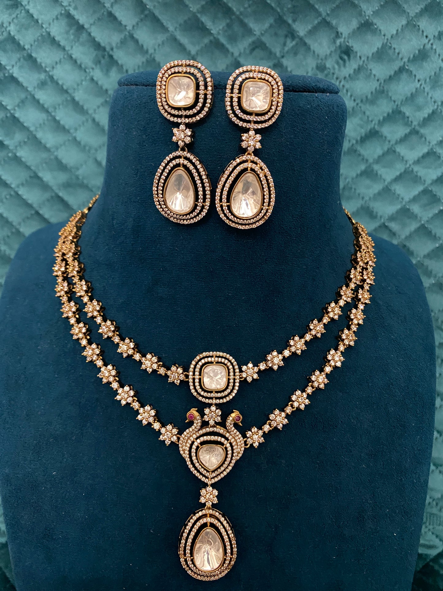 Pretty peacock Kundan American diamond set