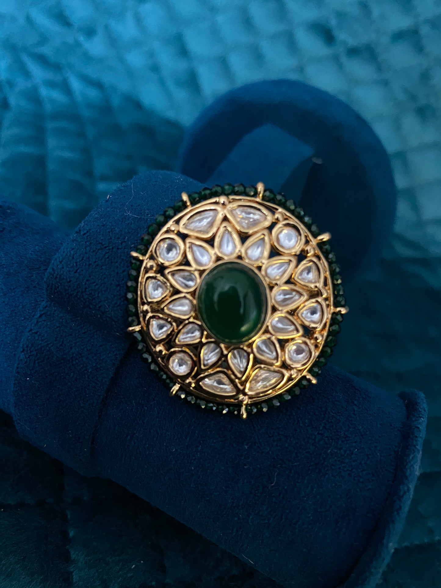 Kundan green stone Ring