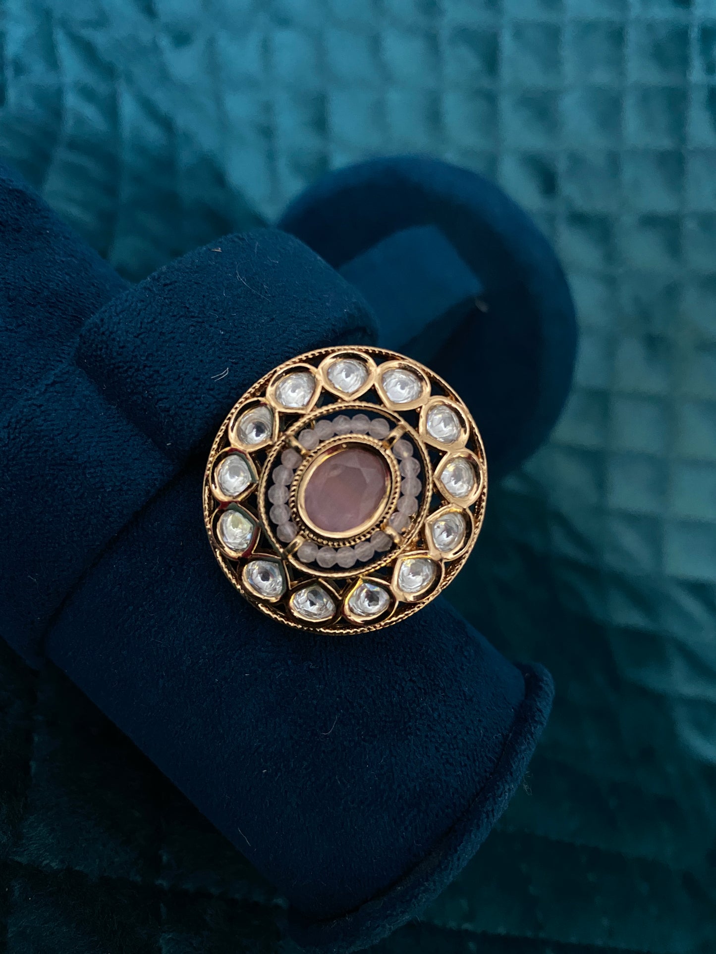 Baby pink stone kundan ring