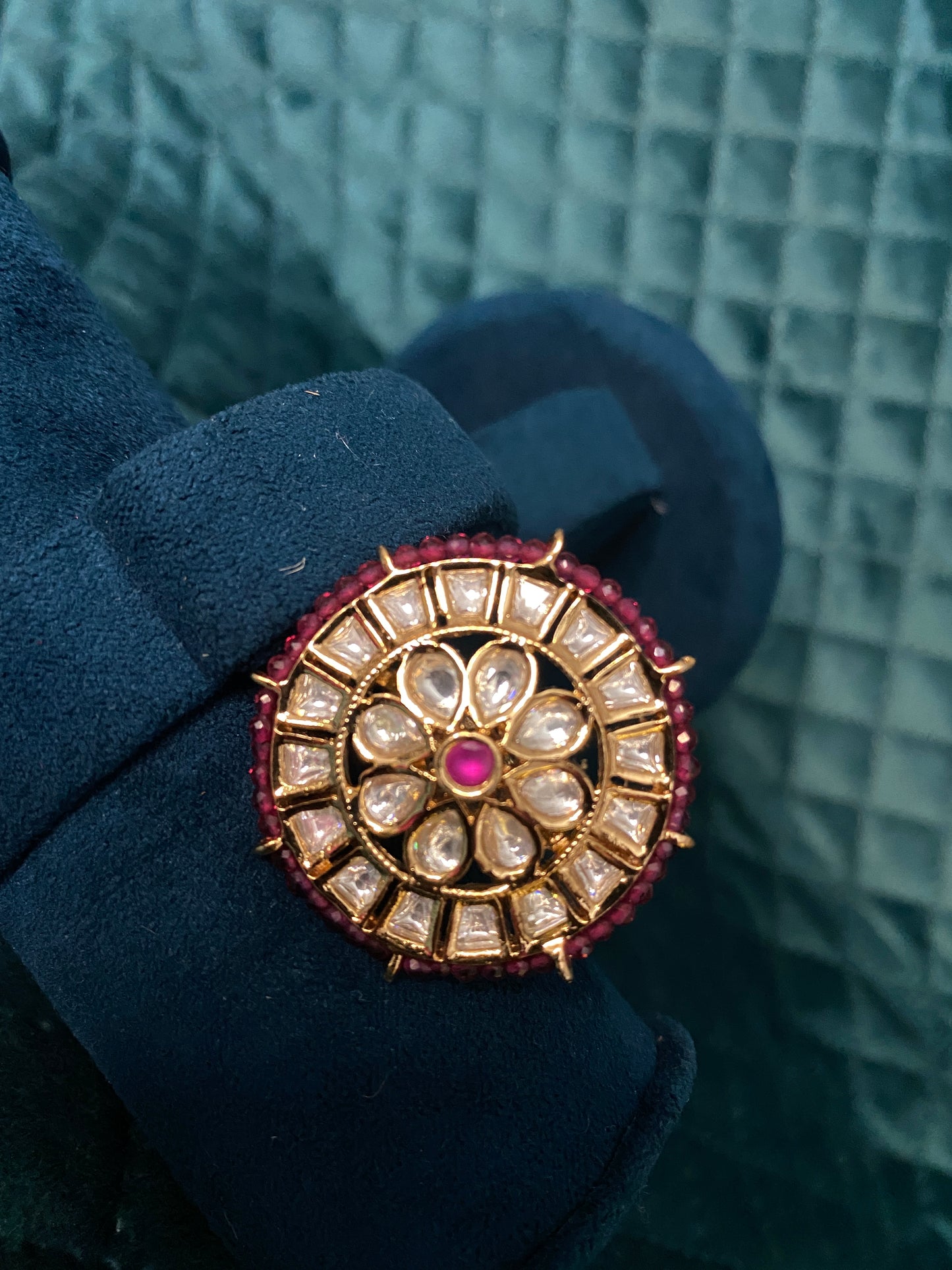 Kundan pink stone ring