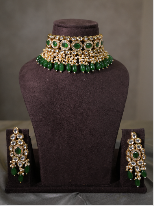 Leher Kundan Necklace Set