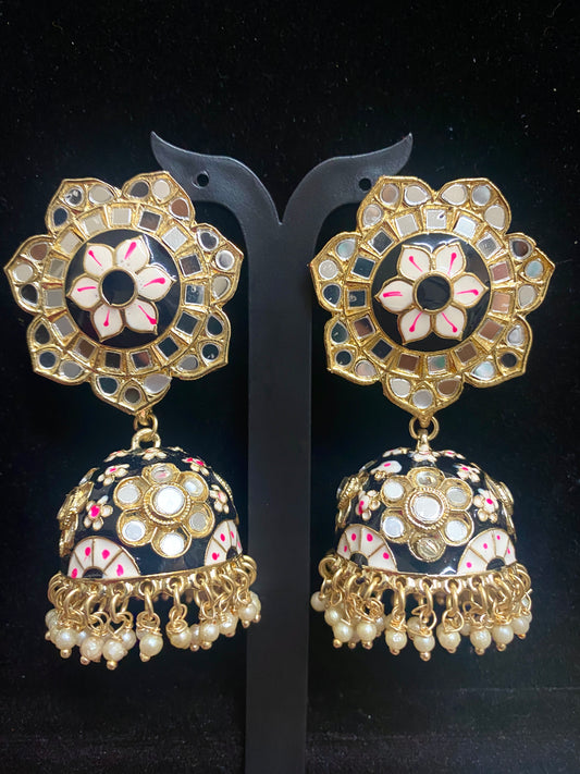 Black Meenakari Jhumka