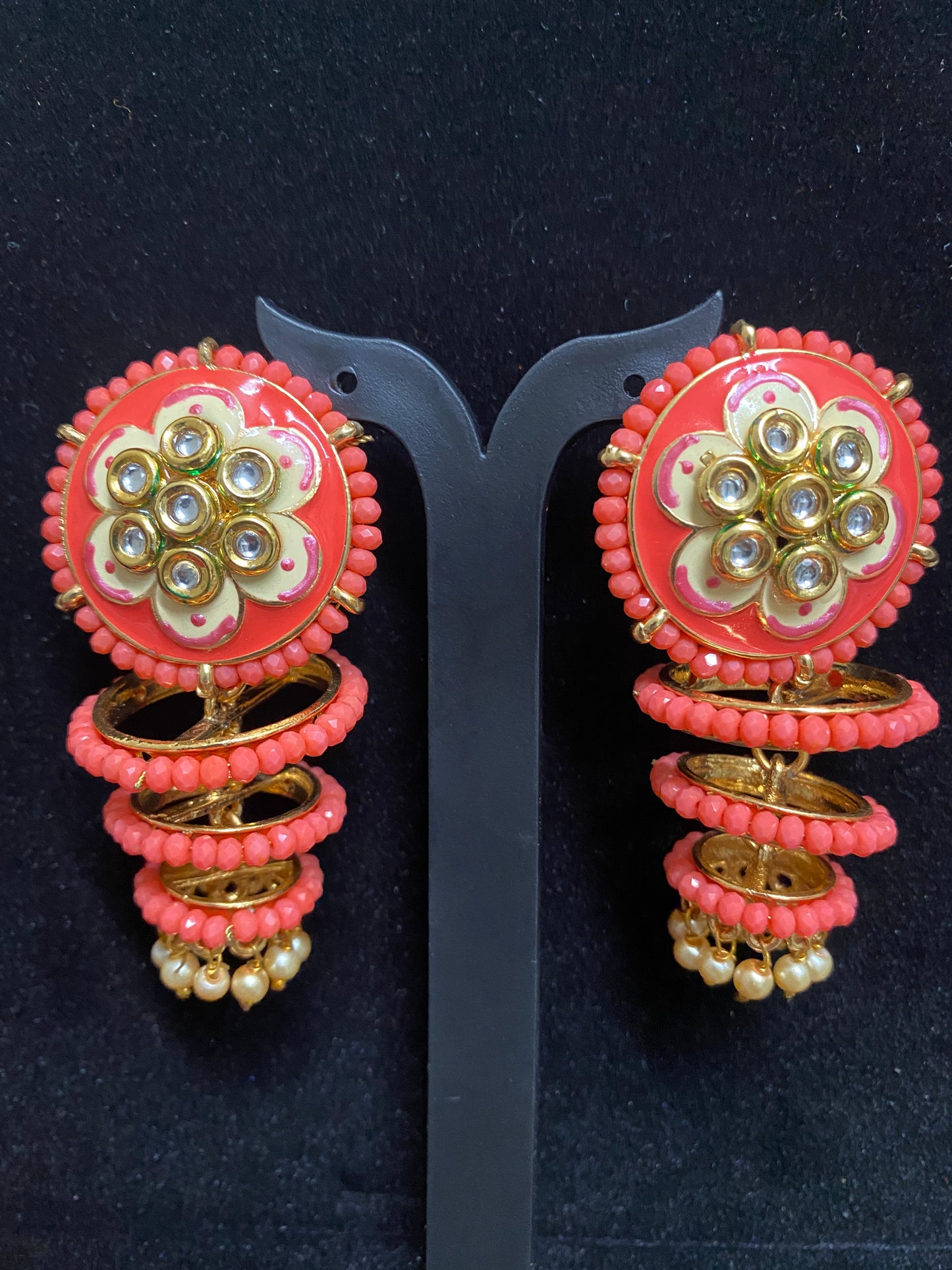 Orange Spiral Meenakari Earrings