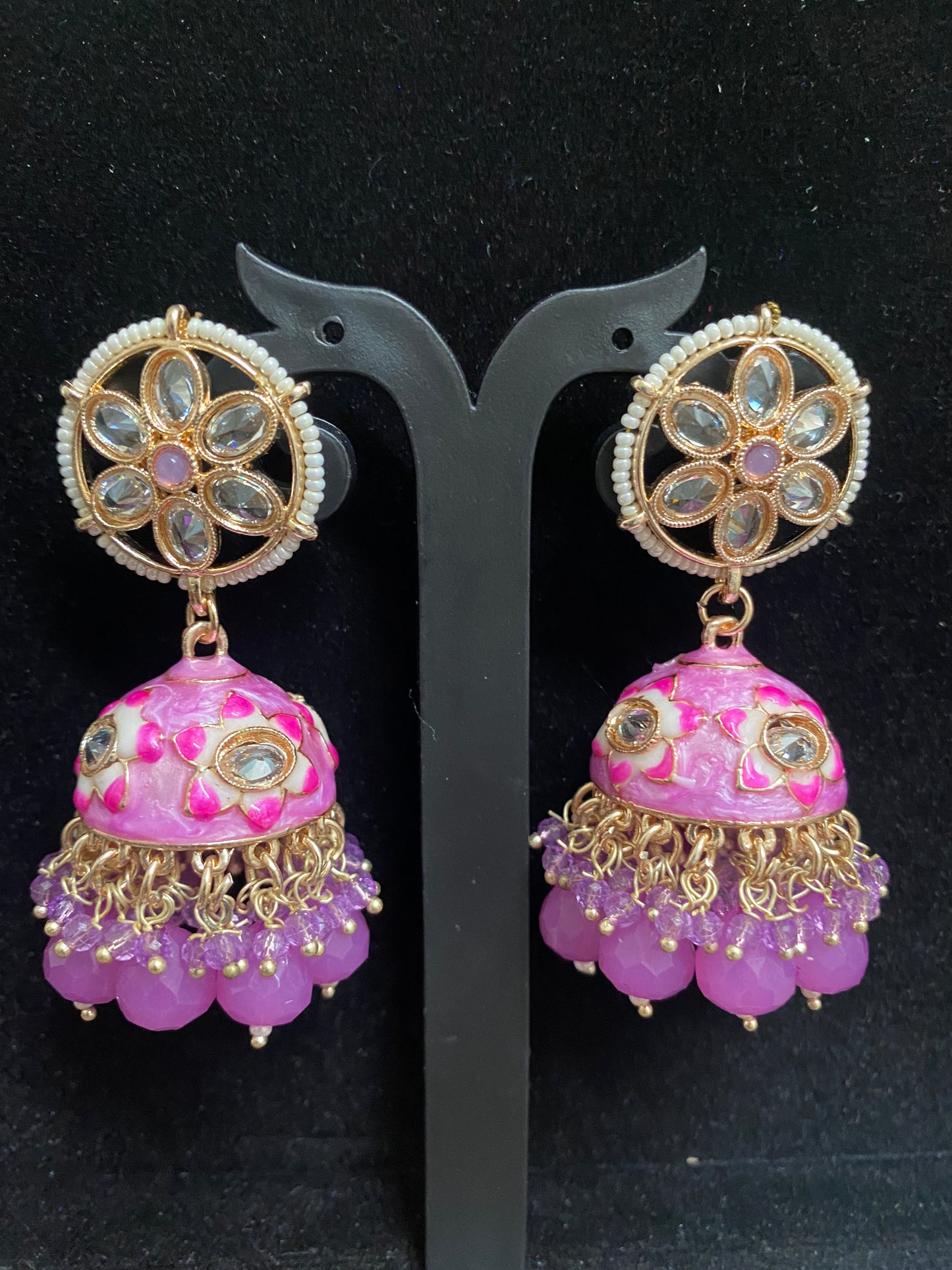 Pink Meenakari Jhumka