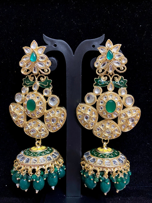 Green kundan earrings